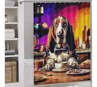 RRTYVFD Dog in Kitchen with Coffee Cup Anti-Mould Proof Resistant Washable Waterproof Cloth Fabric Hilarious Bath Curtain for Bathtub Shower Stall 64.17x70.87Inch