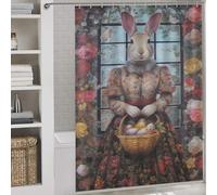 RRTYVFD Easter Bunny with Eggs Basket Shower Curtains Mould Proof with Hooks Waterproof Fabric Modern Polyester Water Repellent for Bathtub Shower Stall 64.17x70.87Inch（163x180cm）