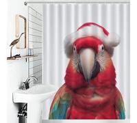 RRTYVFD Festive Scarlet Macaw Parrot with Santa Hat Anti-Mould Proof Resistant Thicken Durable Polyester Shower Curtains Set with 12 Hooks for Shower Bath Curtain 53.54x70.87Inch（136x180cm）