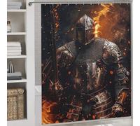 RRTYVFD Fiery Knight in Shining Armor Shower Curtain Anti Mould Thicken Durable Polyester Modern Polyester Water Repellent for Travel Trailer 69.69x70.87Inch（177x180cm）