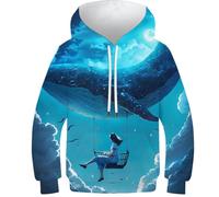 RRTYVFD Fly To The Moon With Whale Kids Sweatshirt Boys Girls Hoodies Autumn Top Casual Jumper Girl Clothes Long Sleeve Funny Cool Pullover 8-10Y