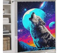 RRTYVFD Galactic Wolf Howling at Moon Shower Curtains Mould Proof with Hooks Waterproof Fabric Shower Curtain with Hooks Bathtub 69.69x70.87Inch（177x180cm）