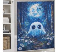 RRTYVFD Ghost in The Moonlight Forest Shower Curtain Anti Mould Quick Drying Proof Resistant Decor Bath Curtains for Bathtub Shower Stall 69.69x70.87Inch（177x180cm）