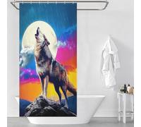RRTYVFD Howling Wolf Under Full Moon Anti-Mould Proof Resistant with Hooks Waterproof Fabric Shower Curtain with Hooks for Stalls Bathtubs 35.43x70.87Inch（90x180cm）