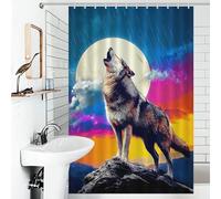 RRTYVFD Howling Wolf Under Full Moon Shower Curtains Mould Proof Quick Drying Proof Resistant Shower Curtains Set with 12 Hooks for Toile Bathroom Dorm 46.85x70.87Inch（119x180cm）
