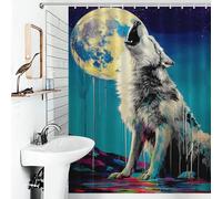RRTYVFD Howling Wolf Under Moonlit Sky -4 Shower Curtains Mould Proof with Hooks Waterproof Fabric Soft Fabric Hotel Shower Curtain for Bathtub Shower Stall 53.54x70.87Inch（136x180cm）