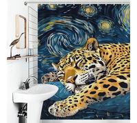 RRTYVFD Jaguar Sleeping Under Starry Night Sky Anti-Mould Proof Resistant Thicken Durable Polyester Shower Curtains Set with 12 Hooks for Shower Bath Curtain 56.30x70.87Inch（143x180cm）