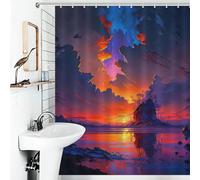 RRTYVFD Lonely Island Bath Shower Curtains Mildew Thicken Durable Polyester Shower Curtains Set with 12 Hooks Bathtub 56.30x70.87Inch（143x180cm）