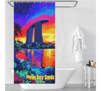 RRTYVFD Marina Bay Sands Sunset Reflection Shower Curtain Anti Mould 100% Polyester Fabric Shower Curtain for Bathroom for Shower Bath Curtain 35.43x70.87Inch（90x180cm）