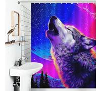 RRTYVFD Neon Wolf Howling at The Moon -1 Bath Shower Curtains Mildew Waterproof Polyester Fabric Soft Fabric Hotel Shower Curtain for Bathtub Shower Stall 53.54x70.87Inch（136x180cm）