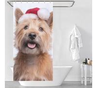 RRTYVFD Norwich Terrier Dog with Santa Hat Portrait Anti-Mould Proof Resistant Thicken Durable Polyester Soft Fabric Hotel Shower Curtain for Kids Women Men 35.43x70.87Inch（90x180cm）