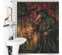 RRTYVFD Plague Doctor with Lantern Shower Curtain Waterproof Mould Thicken Durable Polyester Shower Curtains Set with 12 Hooks with Hooks 56.30x70.87Inch（143x180cm）