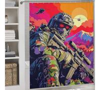 RRTYVFD Warriors at Sunset A Tactical Epic Shower Curtains Mould Proof with Hooks Waterproof Fabric Bathroom Decor Curtains for Bathroom with Hooks 69.69x70.87Inch（177x180cm）