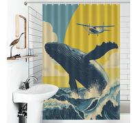 RRTYVFD Whale Watching Adventure Anti-Mould Proof Resistant Quick Drying Proof Resistant Shower Curtain with Hooks for Travel Trailer 46.85x70.87Inch（119x180cm）