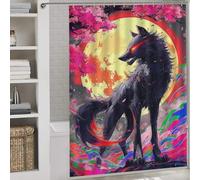RRTYVFD Wolf Under Cherry Blossom Moon Shower Curtains Mould Proof with Hooks Waterproof Fabric Modern Polyester Water Repellent for Bathtub Shower Stall 64.17x70.87Inch（163x180cm）