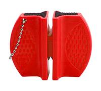 Rrumyve Portable Double-Sided Knife Sharpener, Small Hanging Design Comfortable Kitchen Knife, Mini Kitchen Knife Sharpener, for Family, Camping Tours or Outdoor Survival (Red)