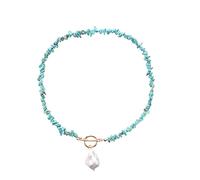 Rrunsv Diamond Heart Necklace Turquoise Beads Necklace Long Knotted Stone Multi Strand Layer Necklace Handmade Jewelry 24k Gold Necklace Pendant (A, One Size)