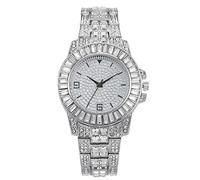 Rrunsv Digital Wrist Watch for Women Trend Full of Stars Burst Luxury Diamond Set Digital Scale Time Ladies Watch Alloy Steel Strap Ladies Diamond Watch Silver Arm Watch with Numbers