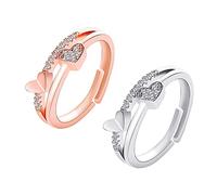 Rrunsv Fat Finger Rings Opening Gift Jewelry Ring Love with Diamond Layer 2PCS Double Adjustable Rings Wave Rings (Multicolor, One Size)