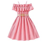 Rrunsv Girls Dresses 7-11 Years Sleeveless Slip Dress Solid Color Beach Long Dresses Off Shoulder Girls' Dresses Summer Dance Dresses Kids Party Wear Girls Dresses Casual Kids Clothes Girls Pink