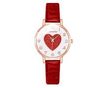 Rrunsv Single Pass Watch Strap Ladies Fashion Casual Style Watch Heart Diamond Quartz Watch Analog Watch Leather Strap Roman Scale Digital Dial Watches for Men with Large Wrists