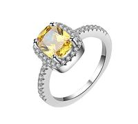 Rrunsv Square Zircon and Diamond Ring for Women Fashion Jewelry Popular Accessories for Wife Grudge Rings (Yellow, 7)