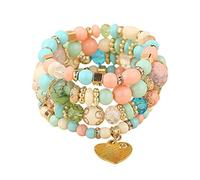Rrunsv Stackable Bead Bracelets Ladies Mens Stretch Multilayer Bracelet Set Multicolor Jewelry Blue Necklace and Earring Sets for Women (F, One Size)