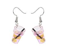 Rrunsv Women Earrings Pack Personal Fruit Tea Lemon Tea Crystal Tassel Earrings Silver Zircon Elegant Wedding Women Accessories Jewelry Gift for Her Gold Clip on Hoop Earrings (Pink, One Size)