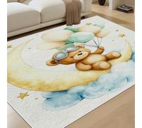 RRUxiia Bear Balloon Rug Indoor 160x230 cm Moon Clouds Anti-Slip Backing Machine Washable Soft Short Pile Stars Carpets for Living Room Bedroom Kitchen Dining Office