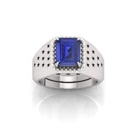 RRVGEM 10.25 Ratti Unheated Untreated A+ Quality Natural Blue Sapphire Neelam Gemstone Silver Plated Ring for Men and Women (Lab Certified), Metal, Sapphire