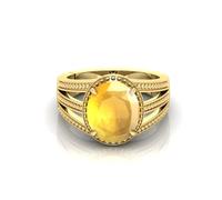 RRVGEM 11.25 Ratti Unheated Untreated A+ Quality Natural Yellow Sapphire Pukhraj Gemstone Gold Plated Ring for Women and Men (Lab Certified), Metal, Sapphire