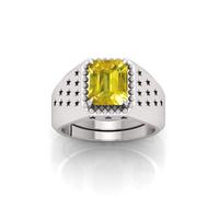 RRVGEM 14.00ct Yellow Sapphire Ring, Yellow Pukhraj Ring, Silver Plated Ring, Adjustable Ring Size 16-22, for Men and Women, Metal, Sapphire