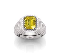 RRVGEM 5.25ct Yellow Sapphire Ring Yellow Sapphire Pukhraj Gemstone Silver Plated Ring Adjustable Ring Size 16-22 for Men Women Metal Sapphire