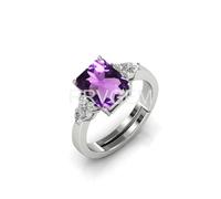 RRVGEM 6.25 Ratti / 6.00 Carat amethyst ring Handcrafted Finger Ring With Beautifull Stone Men & Women Jewellery Collectible katela/jamuniya ring Silver Plated for Men and Women With Lab-Certified,