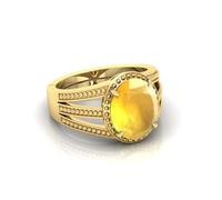 RRVGEM 6.25 Ratti Unheated Untreated A+ Quality Natural Yellow Sapphire Pukhraj Gemstone Gold Plated Ring for Men and Women (Lab Certified), Metal, Sapphire