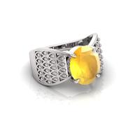 RRVGEM 7.00 Carat Unheated Untreated A+ Quality Natural Yellow Sapphire Pukhraj Gemstone Silver Plated Ring for Men and Women (Lab Certified), Metal, Sapphire