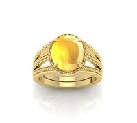 RRVGEM 9.00 Ratti Unheated Untreated A+ Quality Natural Yellow Sapphire Pukhraj Gemstone Gold Plated Ring for Men and Women (Lab Certified), Metal, Sapphire