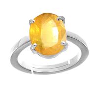 RRVGEM Certified Natural 8.25 Ratti Certified Unheated Yellow Sapphire Pukhraj Gemstone Ring, Silver Plated Ring for Men and Women, Lab Certified, Silver Plated, Sapphire