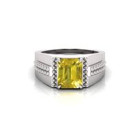 RRVGEM Natural 14.25 Ratti 13.00 Carat Yellow Sapphire Silver Plated Ring Astrological Adjustable Ring Size J to Z for Women Men Metal Sapphire