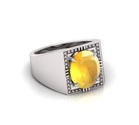 RRVGEM Natural Certified Yellow Sapphire (Pukhraj) Untreated 8.00 Ratti Silver Plated Ring for Men Women Metal Sapphire