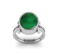 RRVGEM Natural Emerald Ring 5.25 Carat Certified Green Natural Emerald Loose Gemstone Panna Ring Silver Plated for Women Men Silver Plated Emerald Silver Plated Emerald