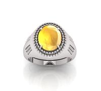 RRVGEM Pukhraj Ring 6.00 Carat Certified AAA++ Quality Natural Yellow Sapphire Pukhraj Gemstone Ring for Men and Women, Metal, Sapphire