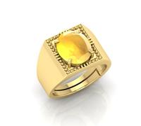 RRVGEM Yellow Sapphire Ring 4.25 Ratti Yellow Sapphire Pukhraj Gemstone Gold Plated Ring Adjustable Ring Size 16-22 for Men and Women Metal Sapphire