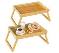 RRX Bamboo Bed Tray Table with Folding Legs, Breakfast Tray, 2 Pack (Beige)