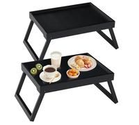 RRX Bamboo Bed Tray Table with Folding Legs, Breakfast Tray, 2 Pack (Black)