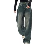 RRXEOUU Jeans Relaxed, Fit Retro Jeans, Loose Fit Hip Hop Casual Harajuku Denim Pants, Vintage Streetwear