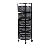 RRXIMHTT Fruit Basket for Kitchen, 5 Tier Circular Rotating Basket, Large Storage Rack with 360 Degree Wheels, Fruit Vegetable Metal Wire Shelf with Top Lid for Living Room, Office, Black Black Five