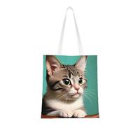 rrxnbcgg A curious cat Canvas tote shopping bag, can be carried by hand or over the shoulderï¼Œfor Travel, Work, Gym