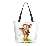 rrxnbcgg Cute Little Cow Calf Pattern Washable Canvas Tote Bag for Women with, Large Capacity Shoulder Bag with for Travel, Work Daily Use