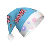 rrxnbcgg Fiji Flag Flashing LED Christmas Hat with Soft Faux Fur & Pom Pom, Festive Headwear for Christmas Parties & Pub Lunches